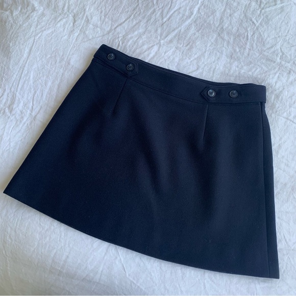 Doen Chieri Wool Button Micro Mini A Line Skirt Deep Navy - Picture 9 of 14